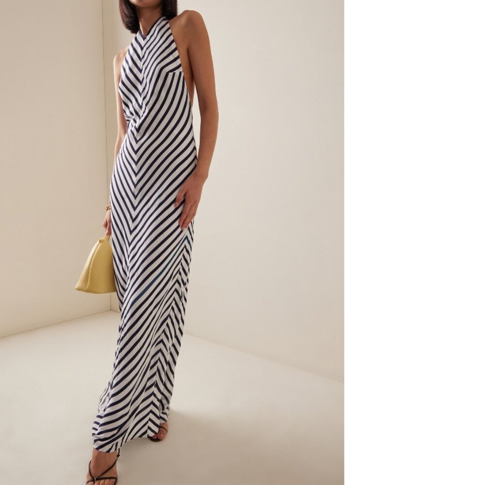 STAUD Julie Striped Jersey Maxi Halter Dress